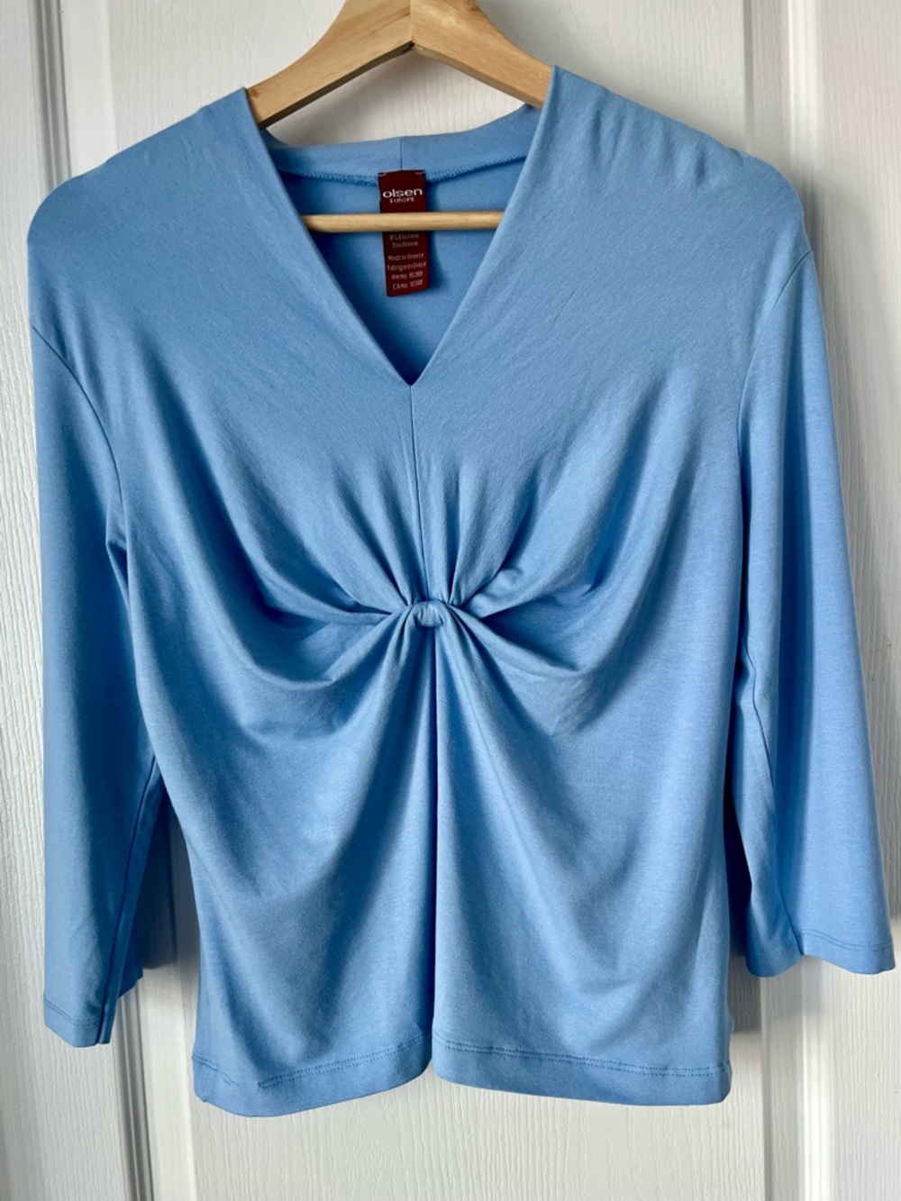 OLSEN Blue Twist Front Top 3/4 Sleeve Soft Stretch Size 6 - Picture 8 of 8